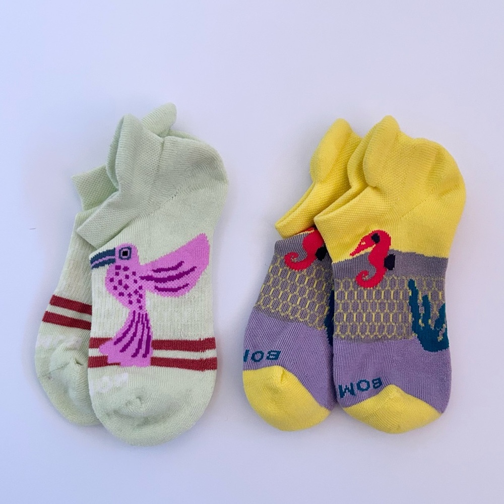 Bombas NEW 2 pair Ankle Youth Socks Rainforest Friends Green Yellow